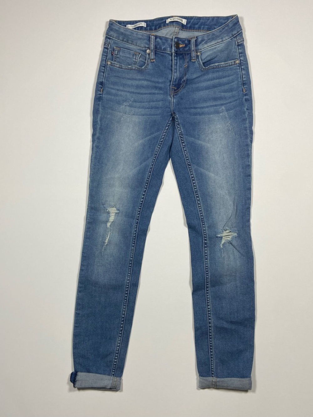 Vigoss Thompson tomboy Mid Blue Distressed Skinny Jeans